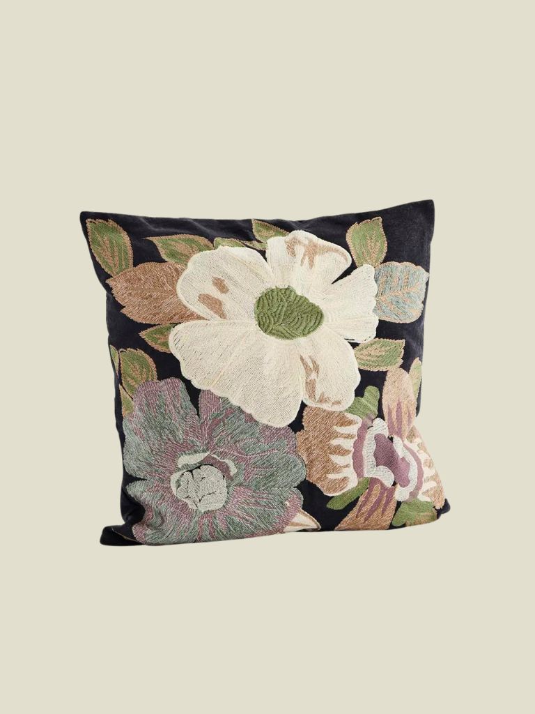 Cushion Cover Embroidered Black