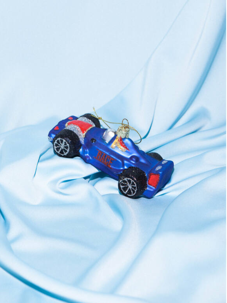 Glass Ornament Blue Racing Car