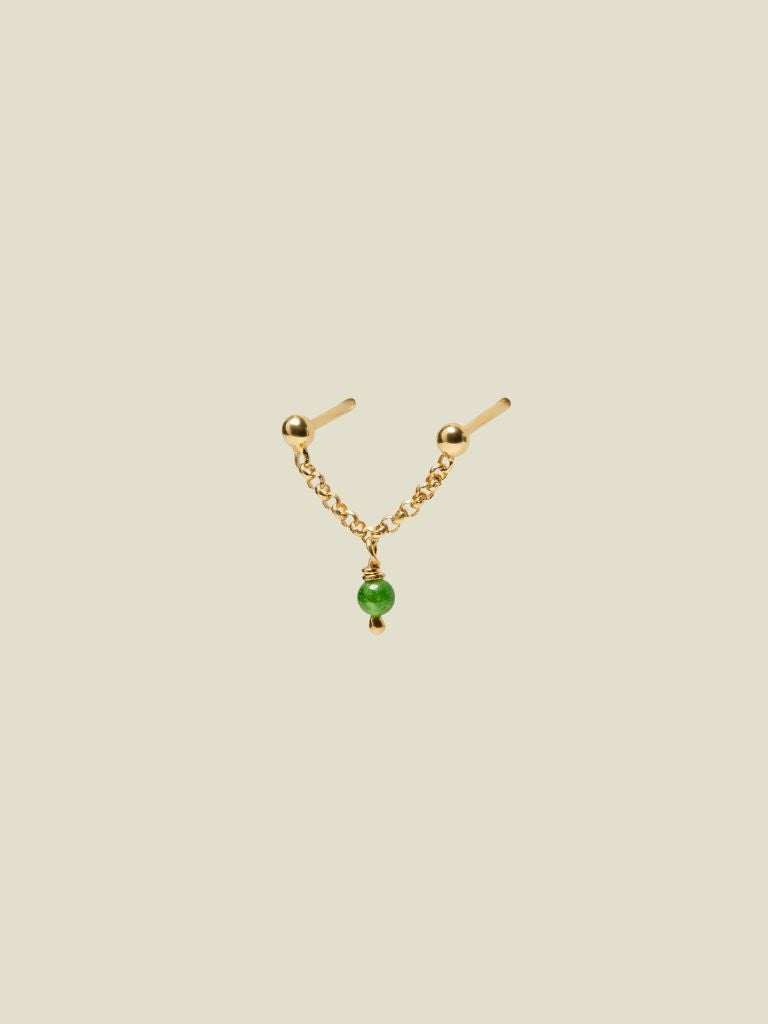 Earring Double Stud Green Chain Gold