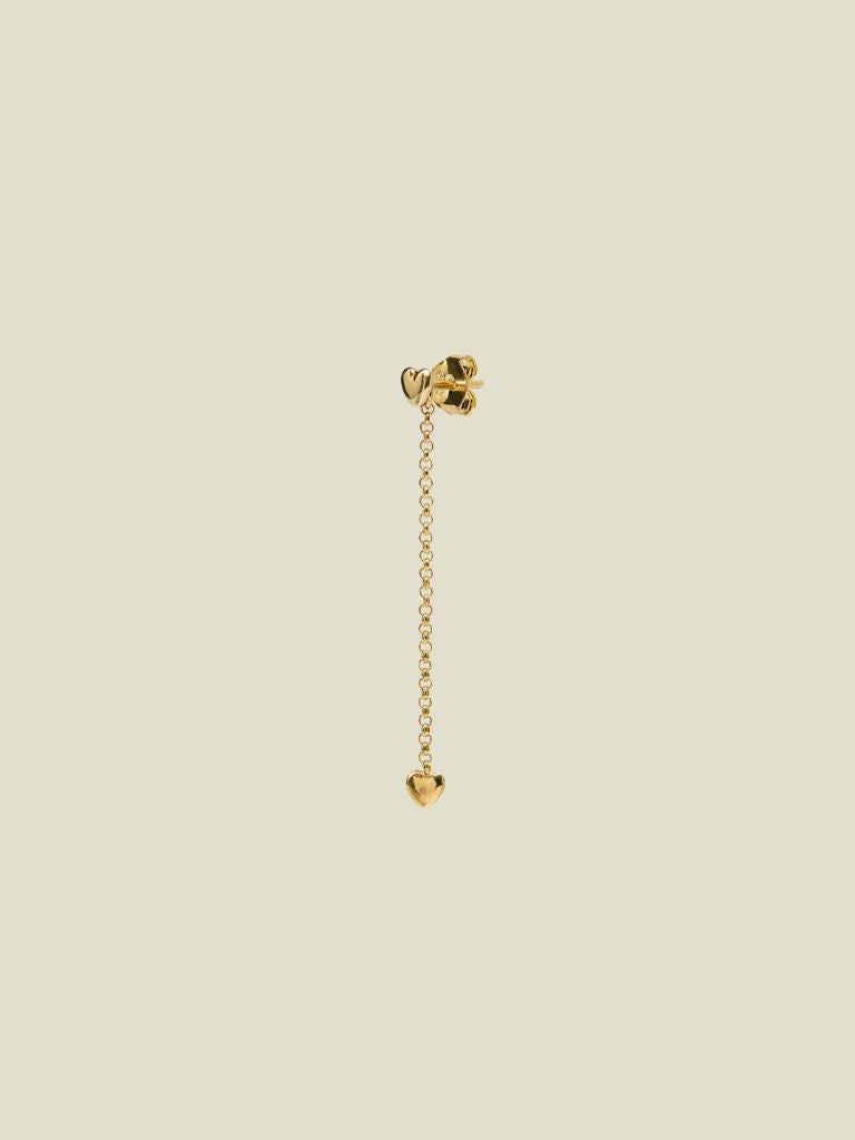 Earring Heart Stud Chain Gold