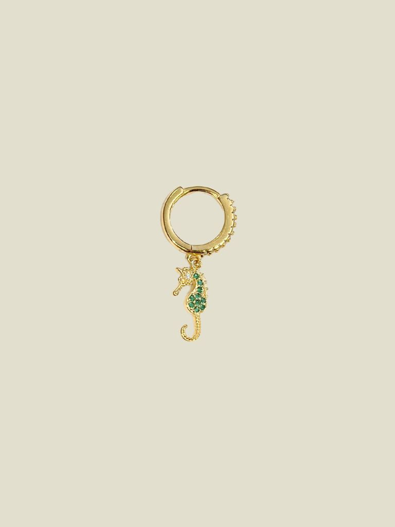 Earring Seahorse Gold Emmerald