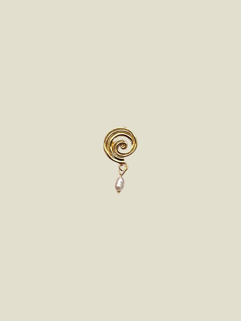 Earring Swirl Stud Tiny Pearl Gold