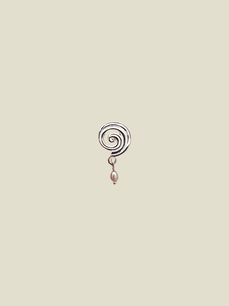 Earring Swirl Stud Tiny Pearl Silver