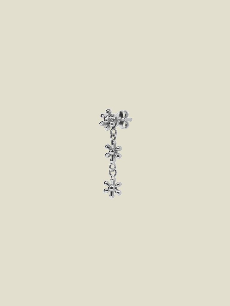 Earring Triple Flower Stud Silver