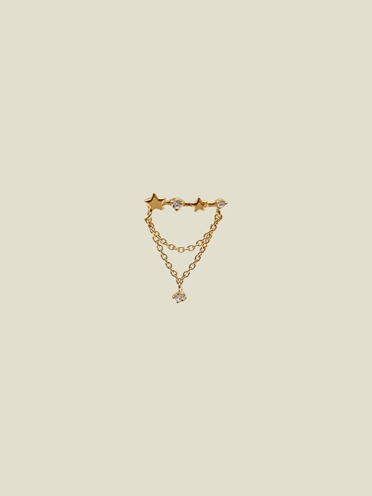 Earring Zircon Star Chain Gold