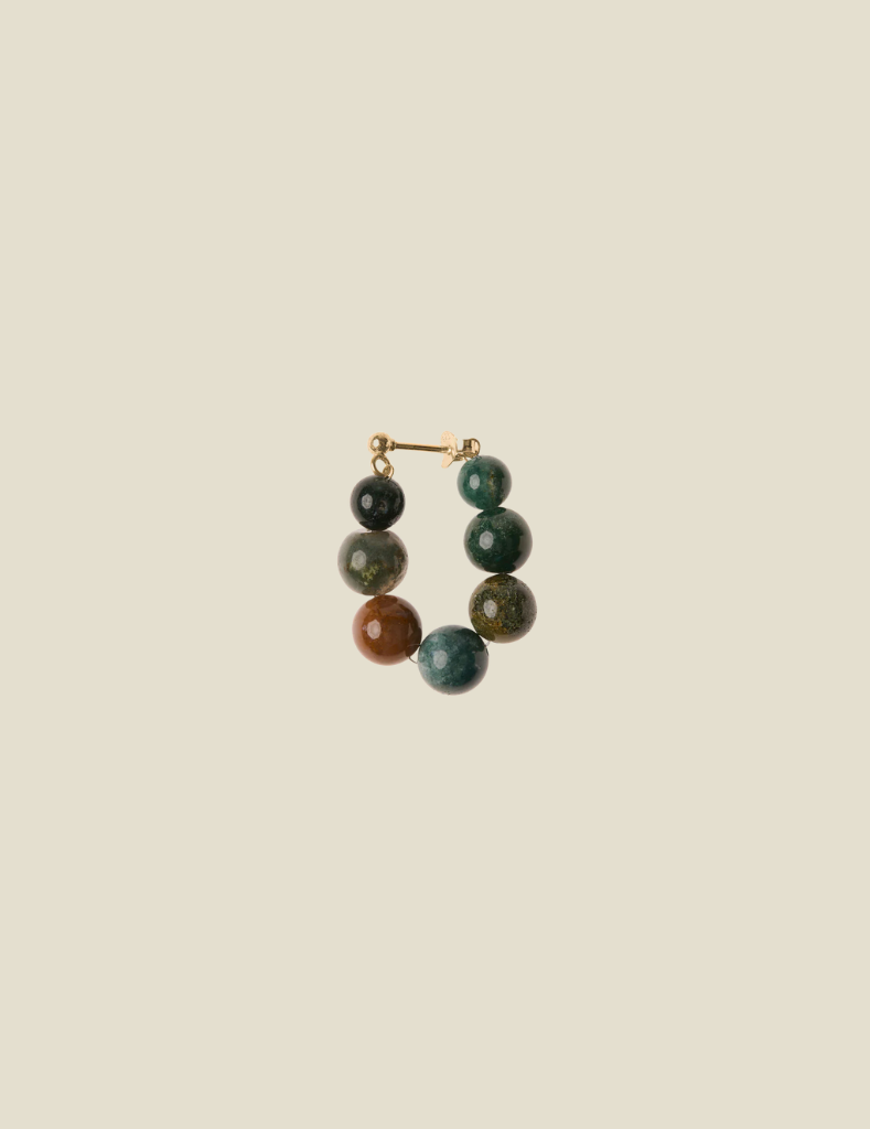 Earring Big Green Stone Dot Gold