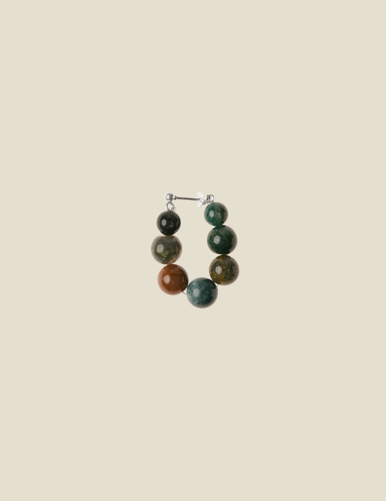 Earring Big Green Stone Dot Silver