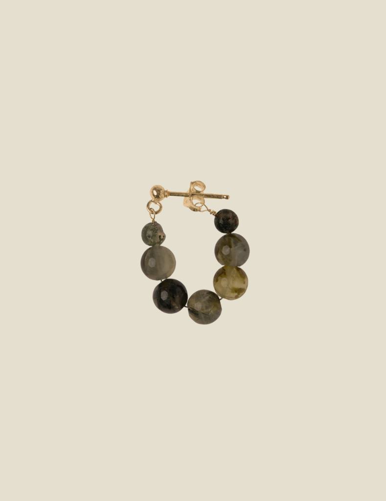 Earring Small Green Stone Dot Gold