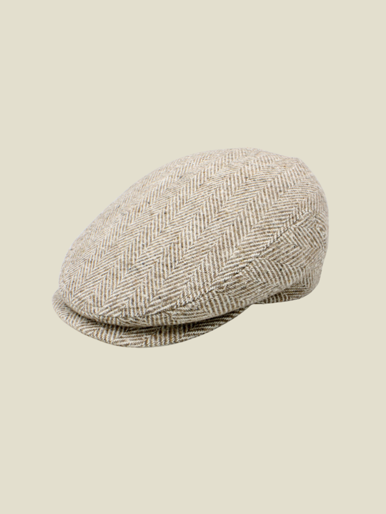 Flat Cap Herringbone Wool Beige
