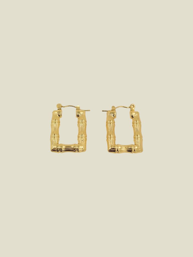 Funky Earring (Set) Square Bamboo Gold Plated