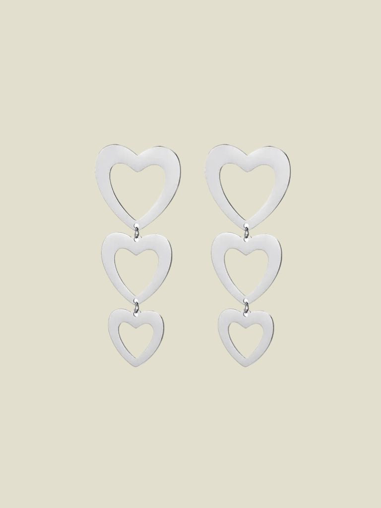 Funky Earrings (Set) 3 Hearts Silver