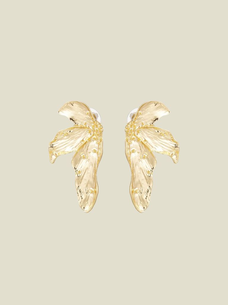 Funky Earrings (Set) Asymmetrical Flowers Gold