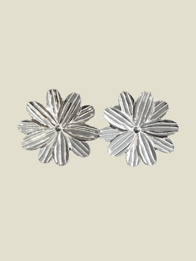 Funky Earrings (Set) Big Flower Studs Silver