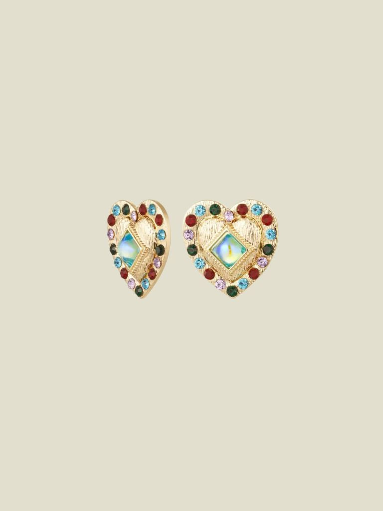 Funky Earrings (Set) Color Stones Heart