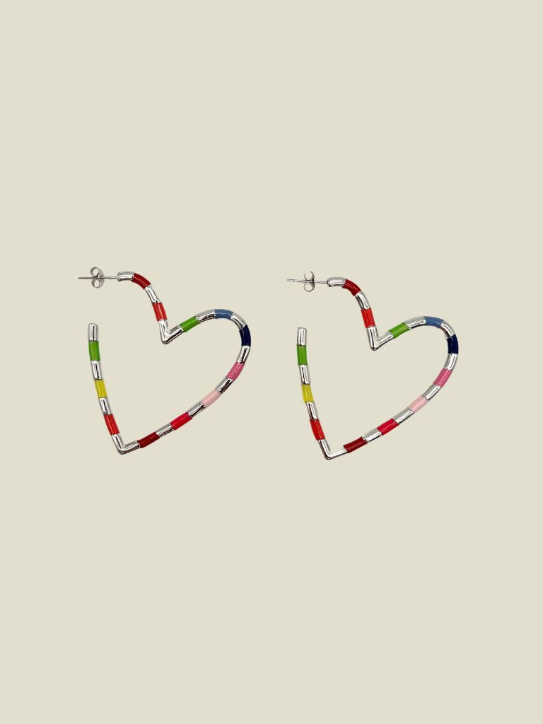 Funky Earrings (Set) Colorful Heart Silver