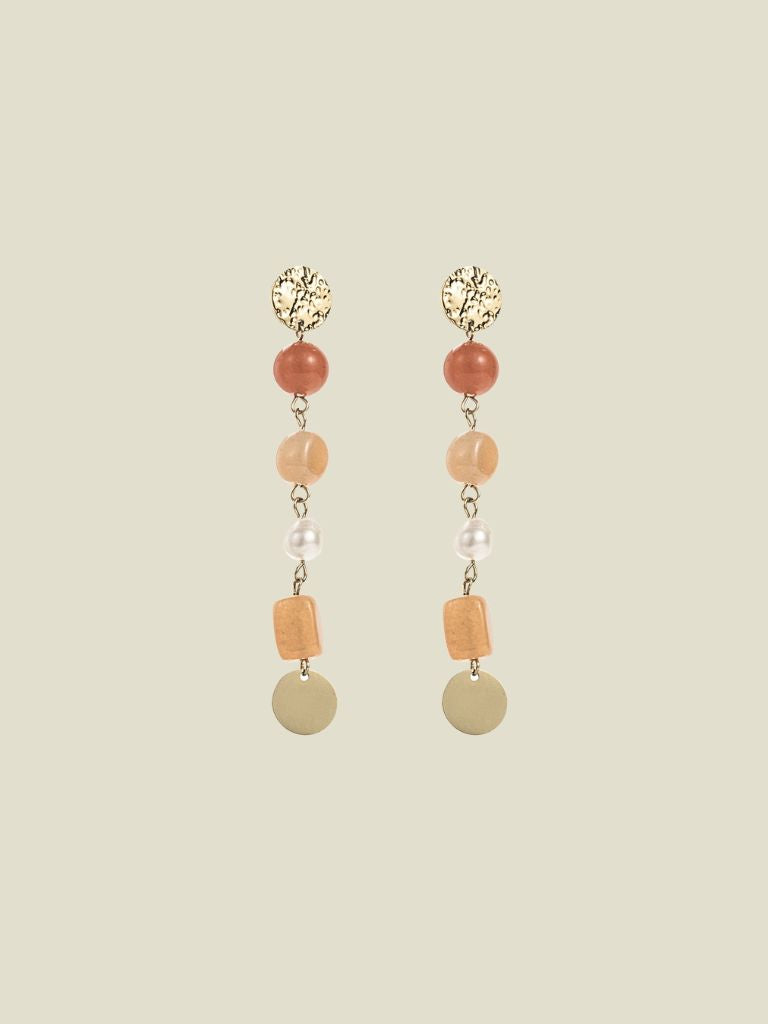 Funky Earrings (Set) Cornaline Beads Gold
