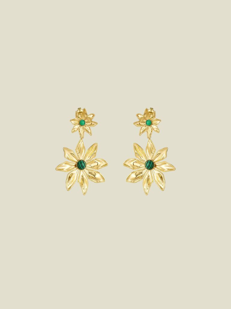 Funky Earrings (Set) Double Flower Gold