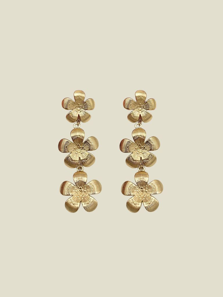 Funky Earrings (Set) 3 Golden Flowers
