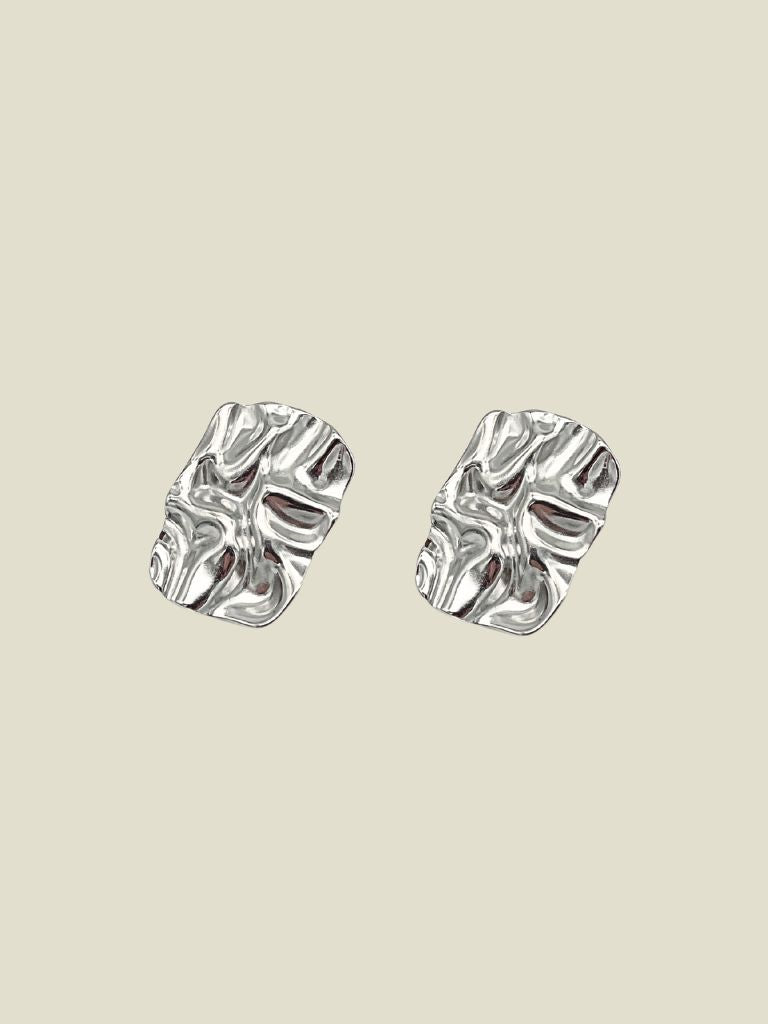 Funky Earrings (Set) Hammered Square Silver