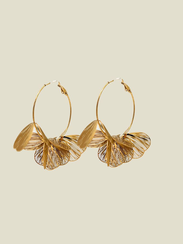 Funky Earrings (Set) Hoops Gold Flowers