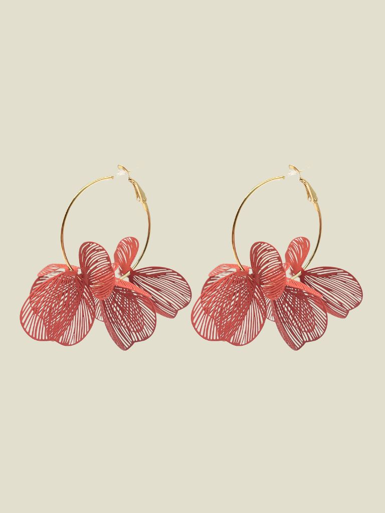 Funky Earrings (Set) Hoops Red Flowers