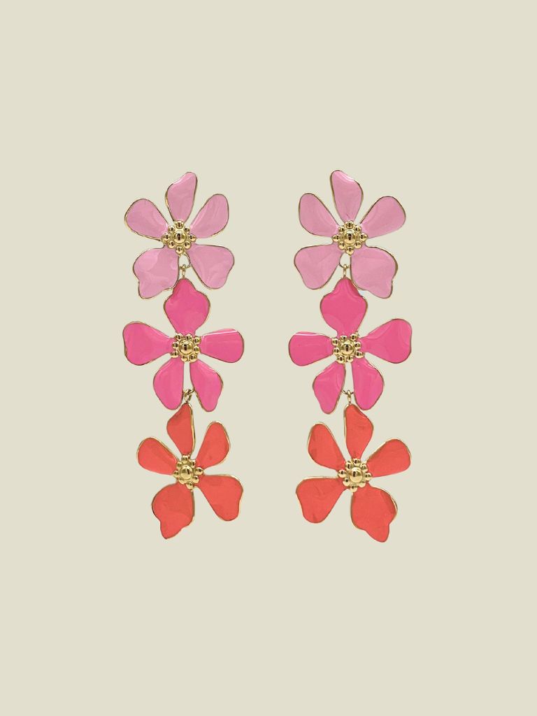 Funky Earrings (Set) Long Flowers Rose