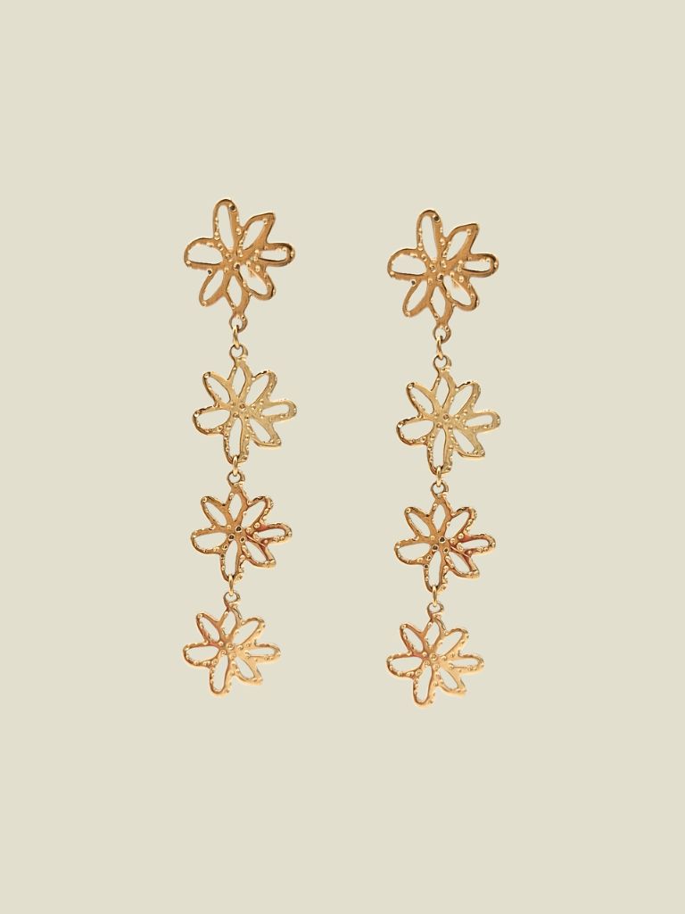 Funky Earrings (Set) Long Open Flowers Gold