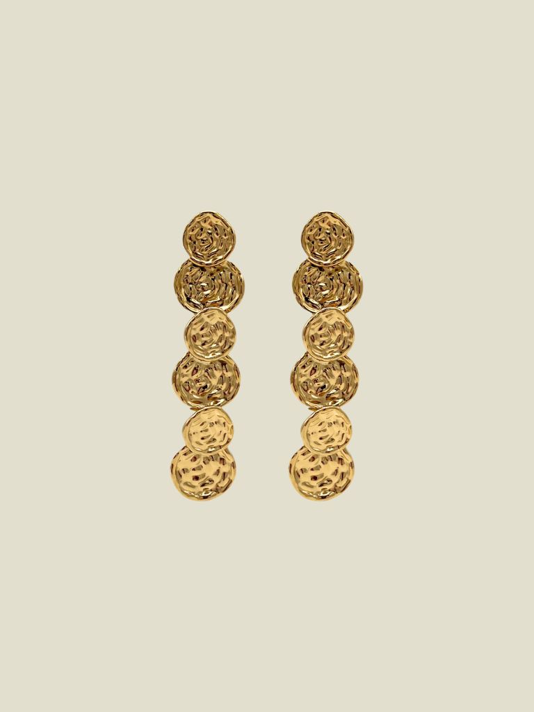Funky Earrings (Set) Long Round Roses Gold