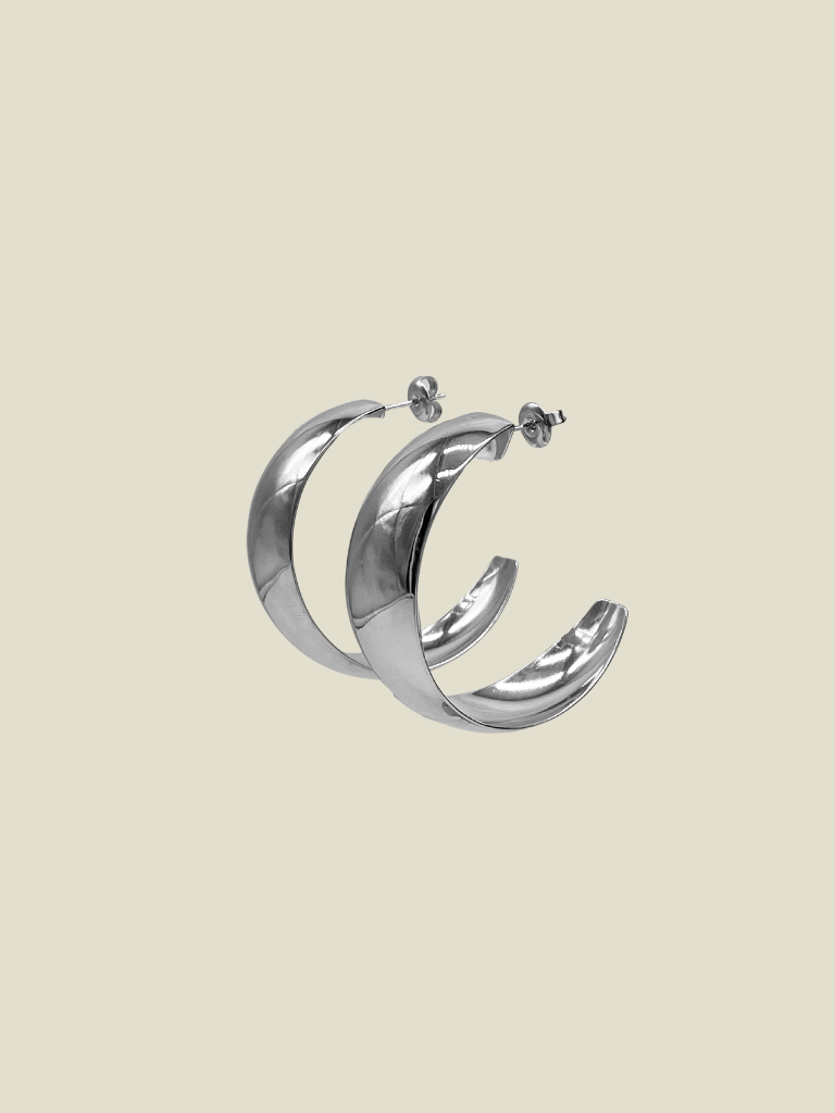 Funky Earrings (Set) Moon Hoops Silver