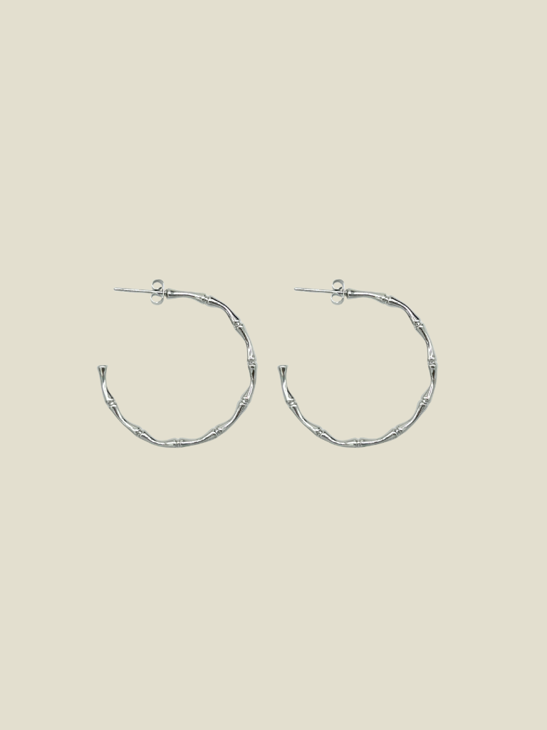 Funky Earrings (Set) Narrow Bamboo Hoops Silver