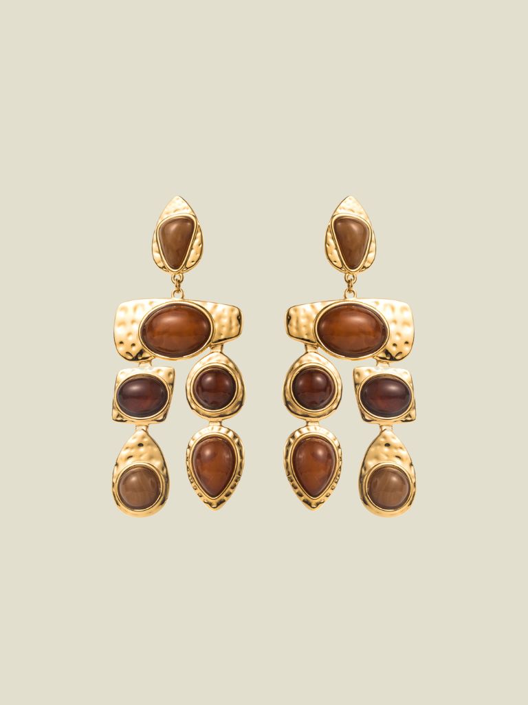 Funky Earrings (Set) Nature Stones Marron