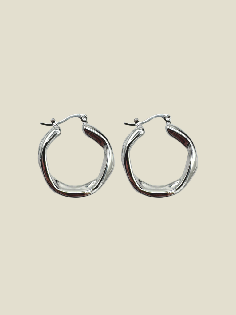 Funky Earrings (Set) Organic Shape Rounded Hoops Silver