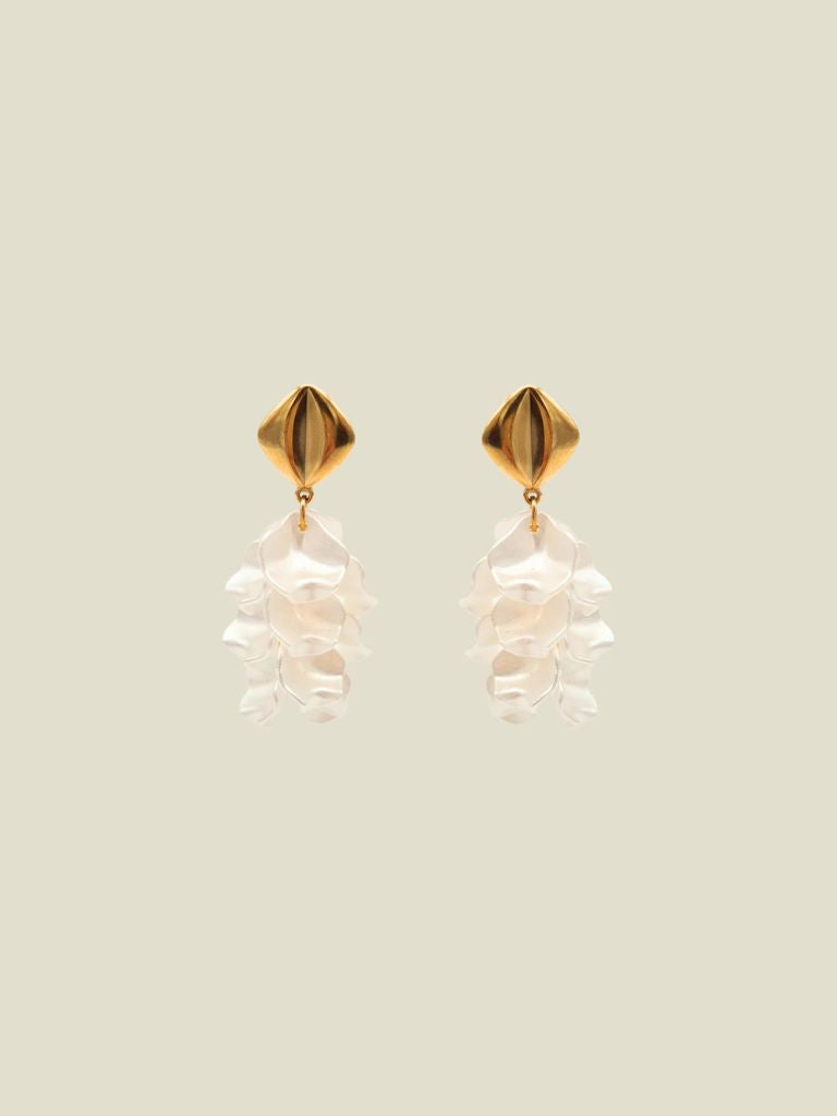 Funky Earrings (Set) Pearl Flowers Gold