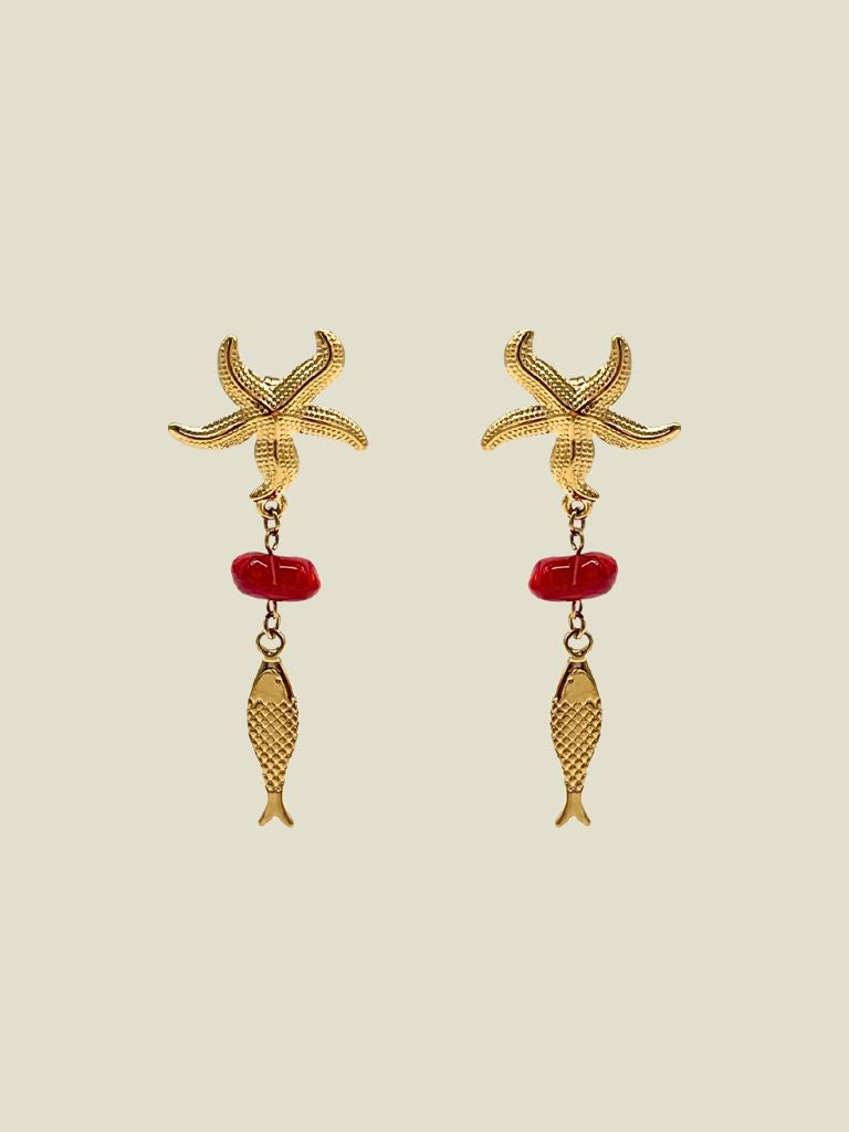 Funky Earrings (Set) Seastar Fish Gold