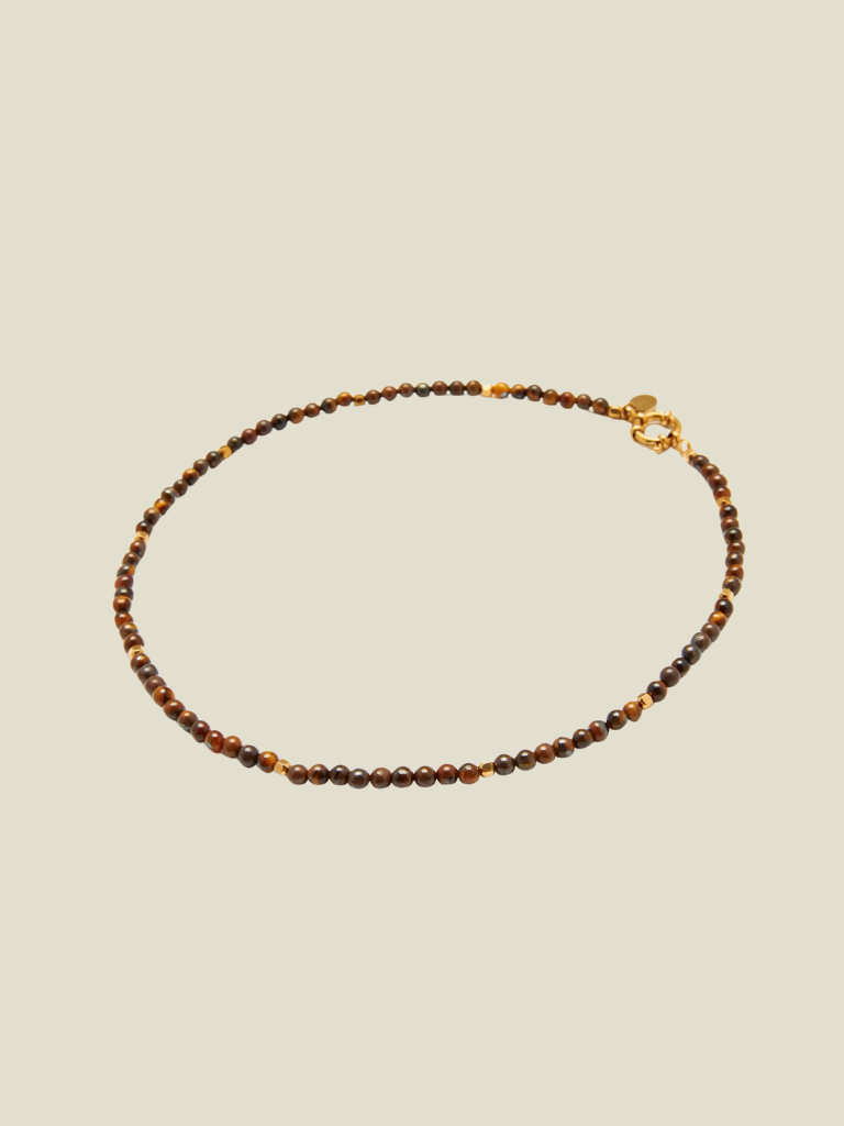 Necklace Round Clasp Small Tiger Eye Beads