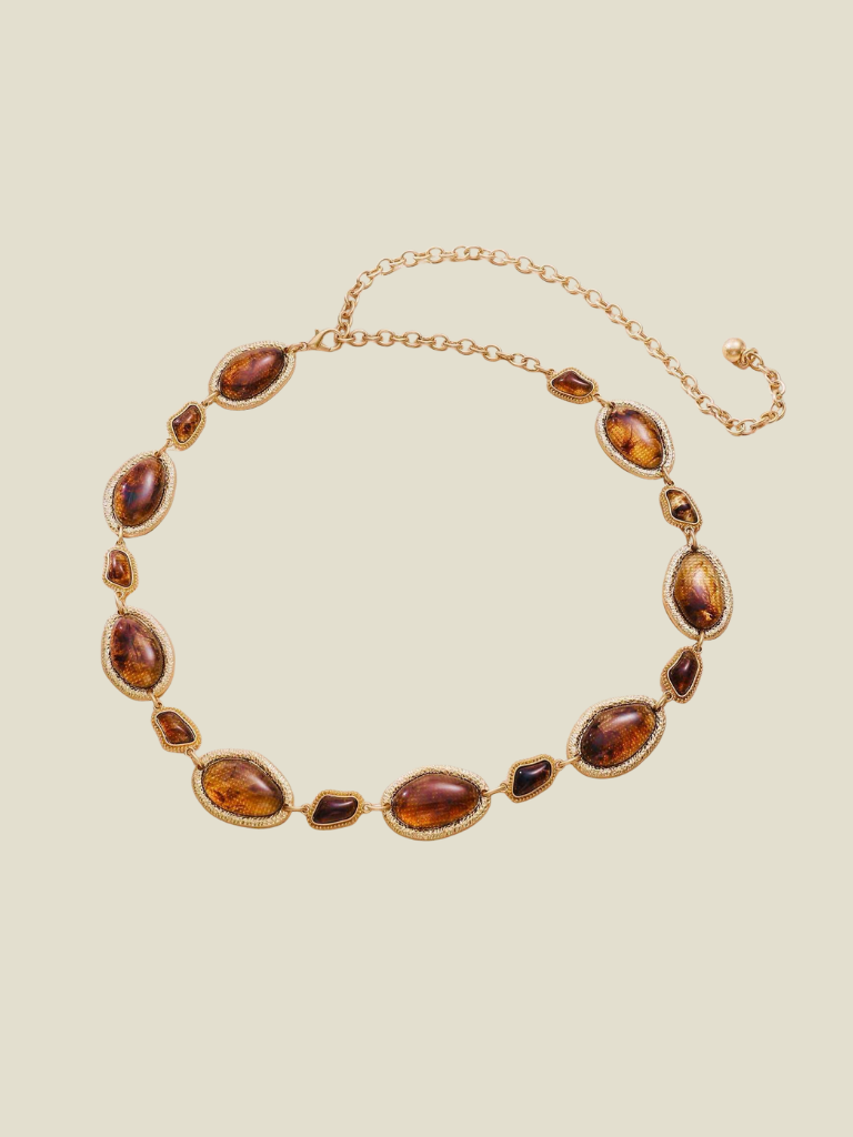 Chain Belt Brown stones Gold