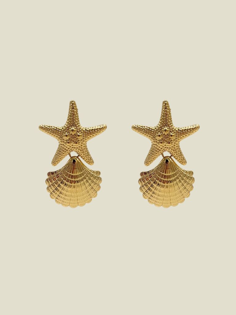 Funky Earrings (Set) Starfish Shell Gold