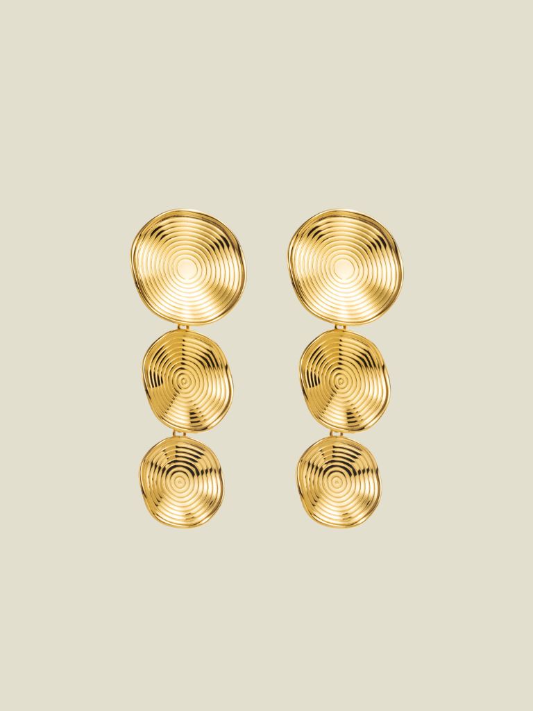 Funky Earrings (Set) Three Spiral Circles Gold