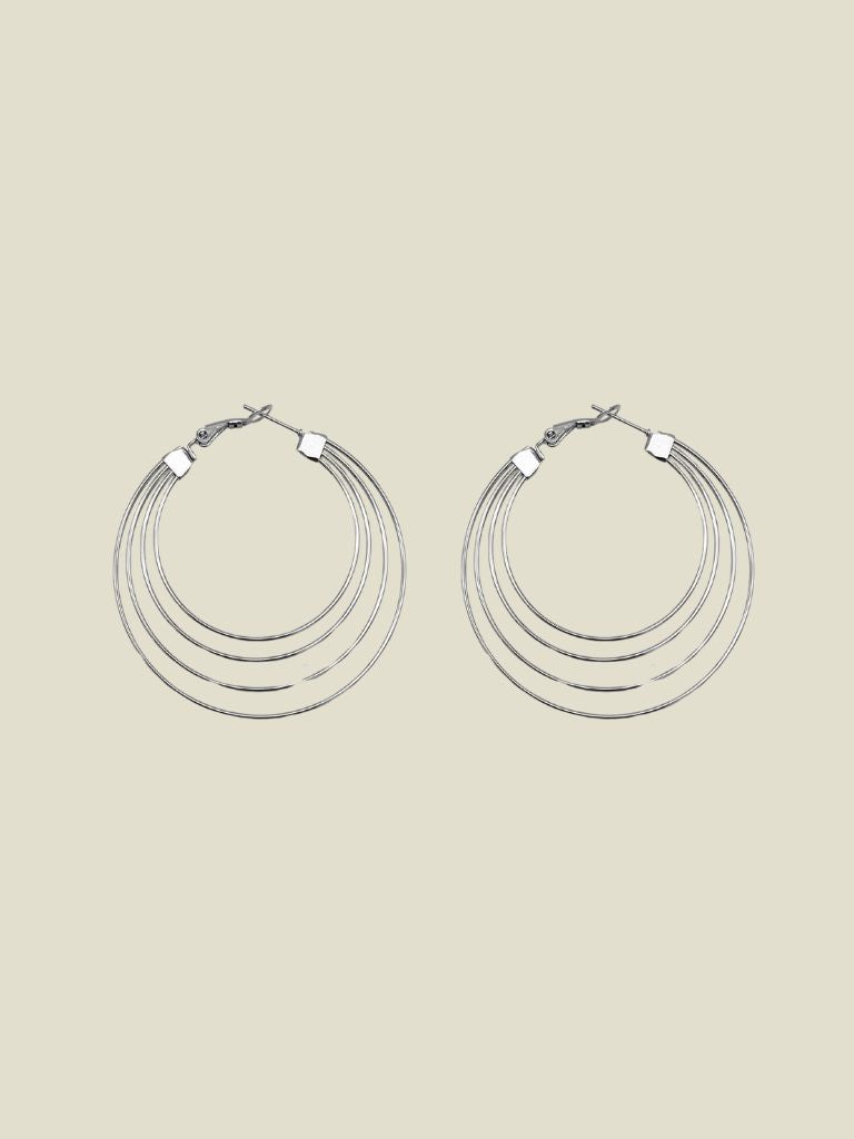 Funky Earrings (set) 4 Round Hoops Silver