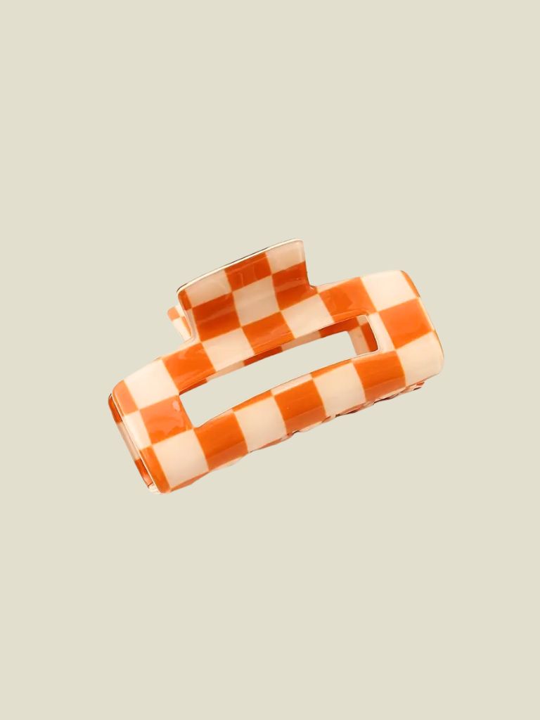 Hair Clip Orange Checkered