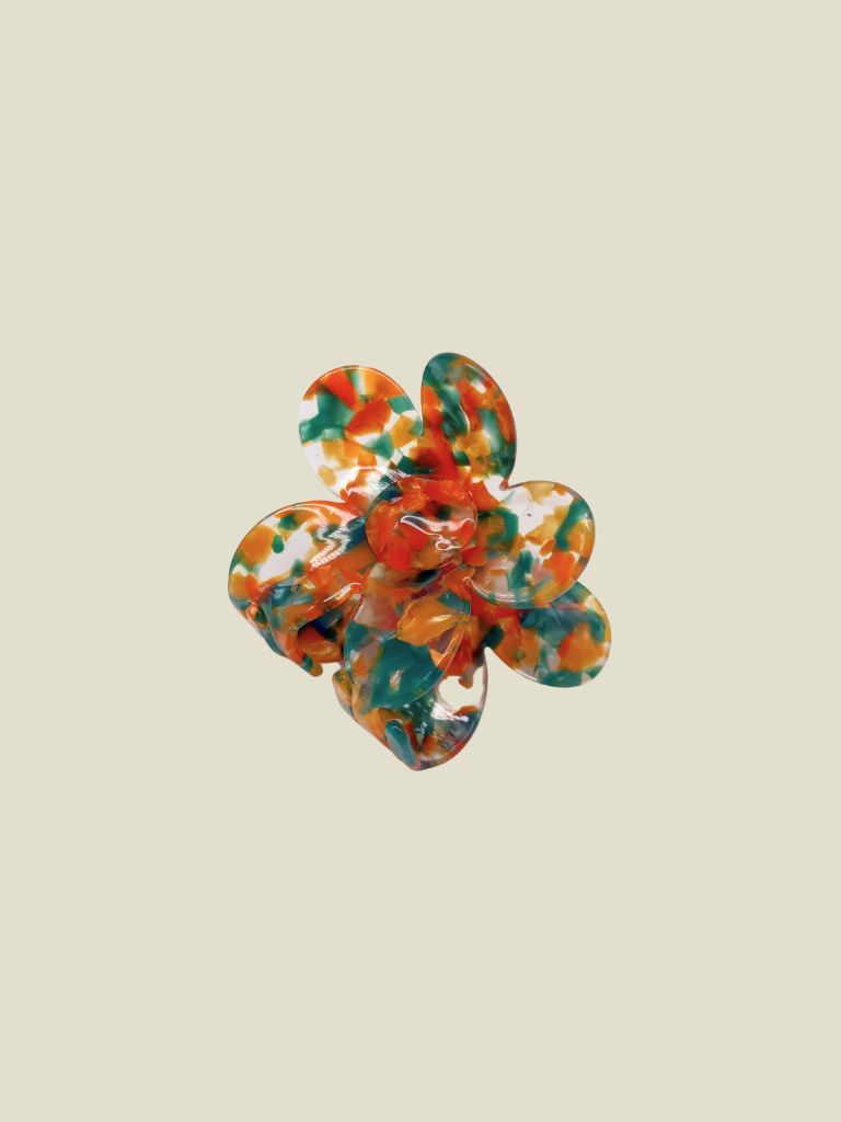Hair Clip Orange Green Flower