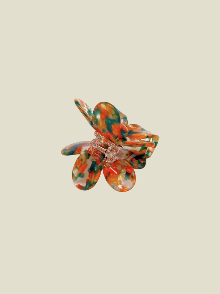 Hair Clip Orange Green Flower