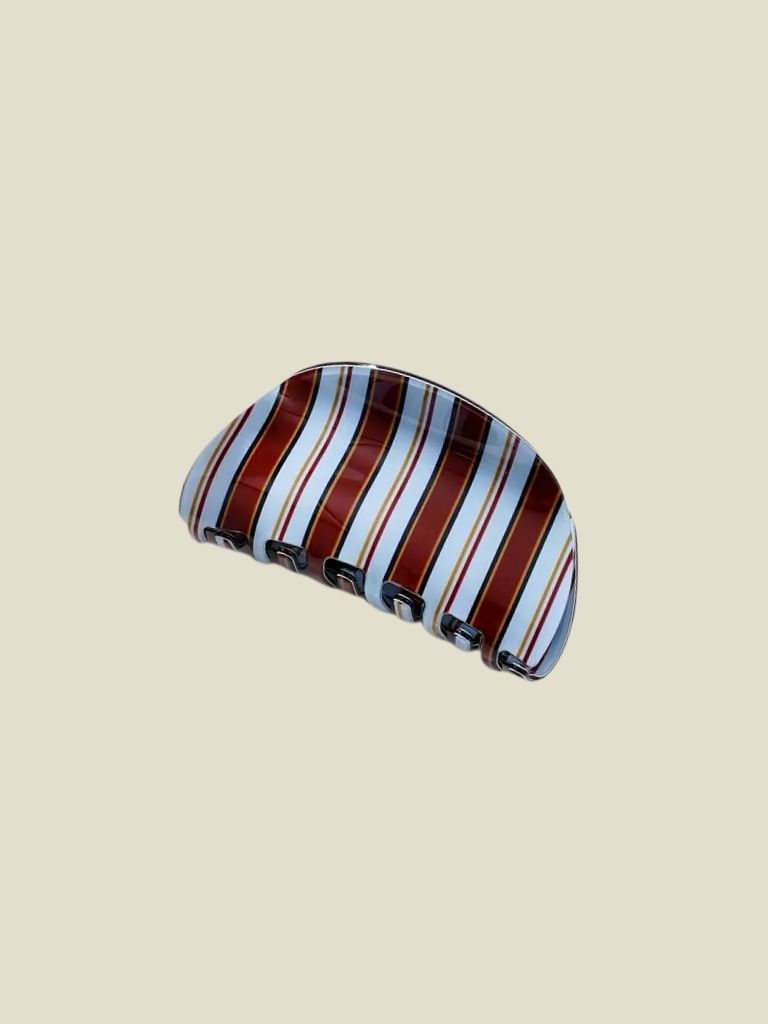 Hair Clip Round Striped Blue