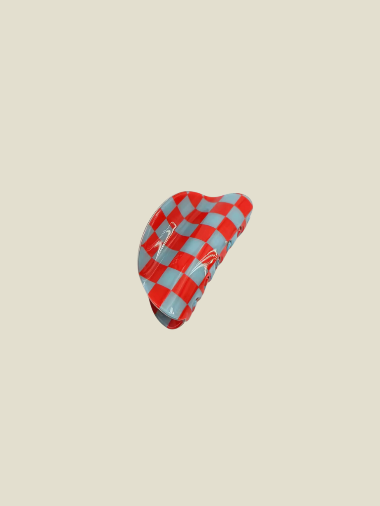 Hair Clip Red Blue Checkered