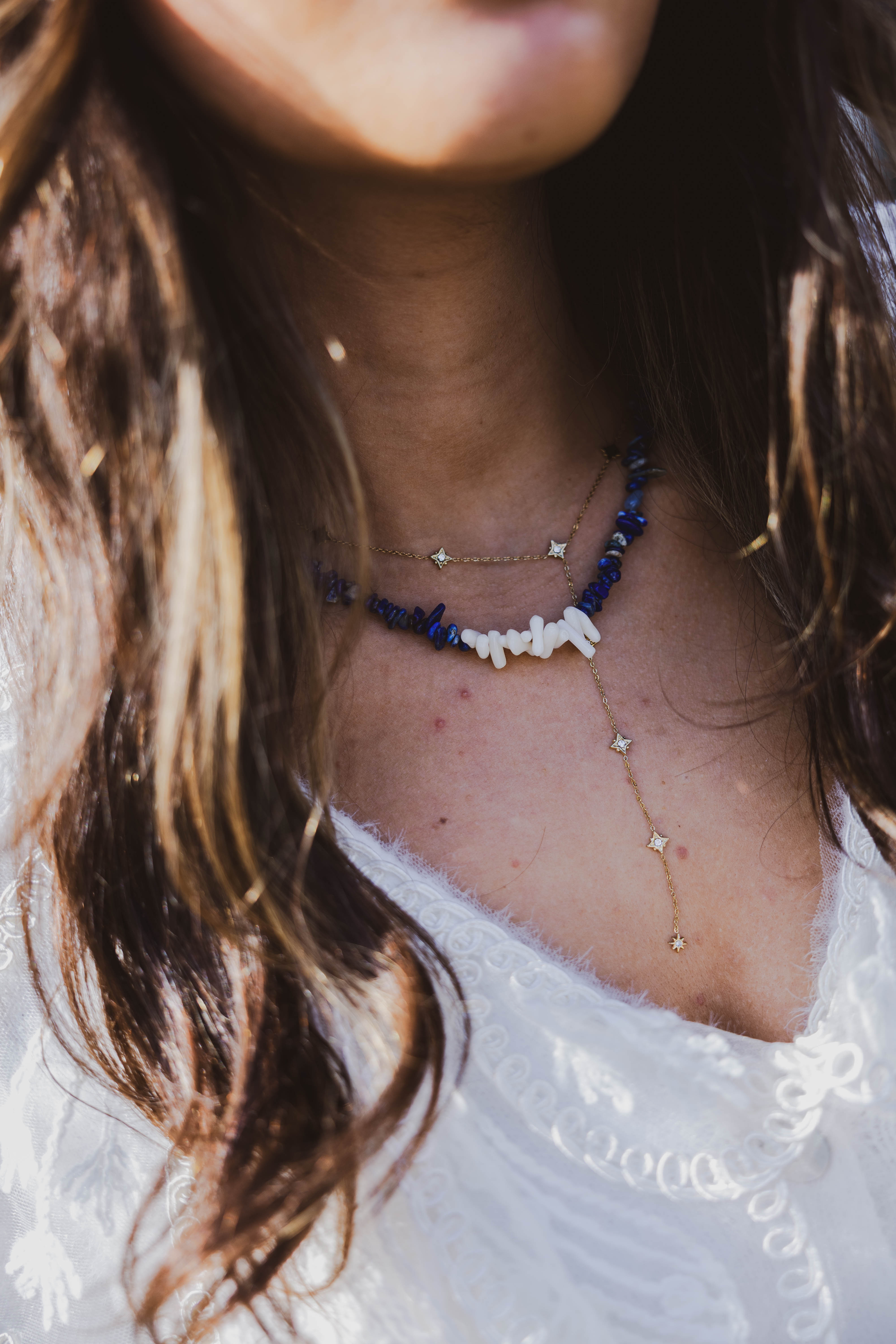 Necklace Coral Lapis Lazulli Lock Gold