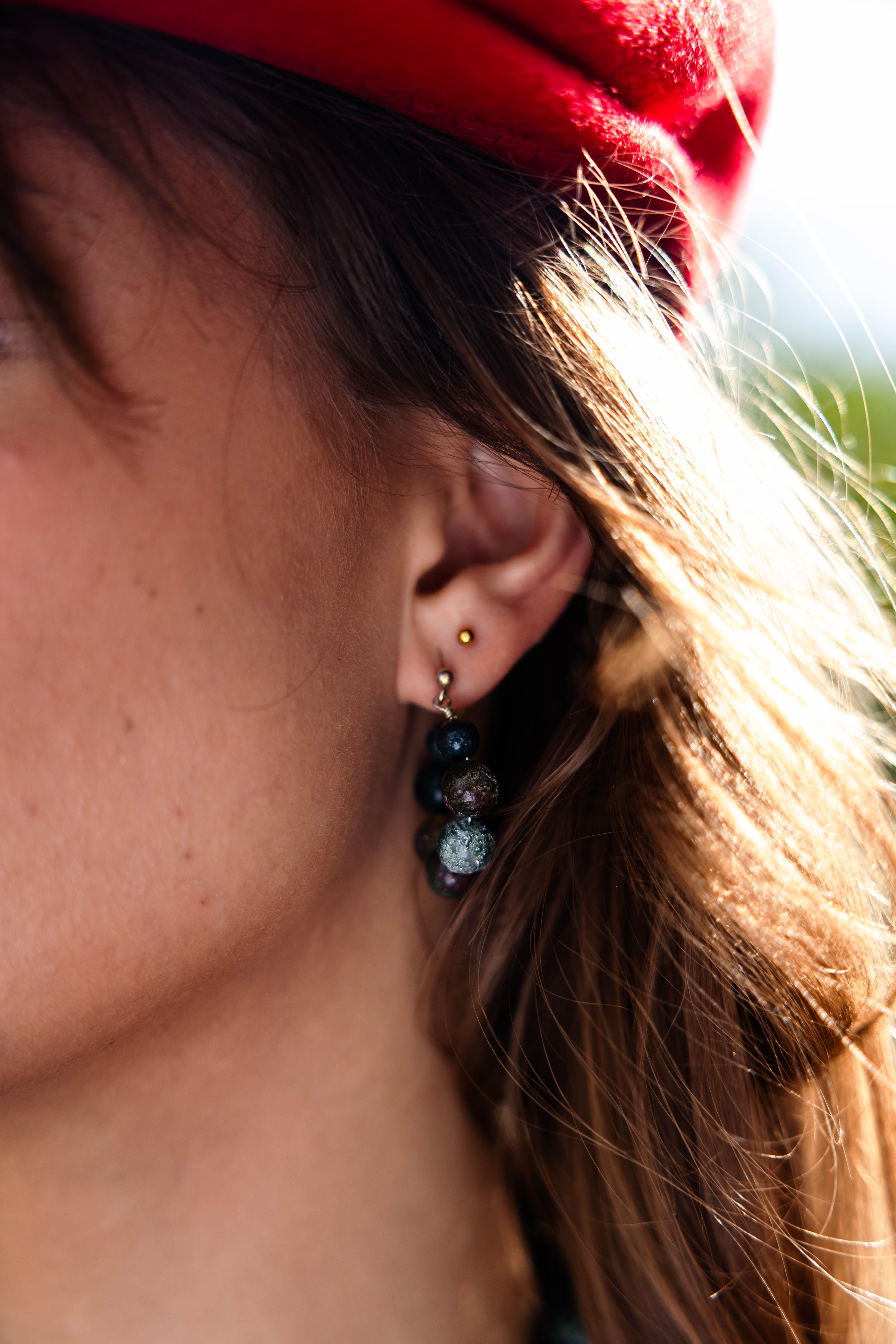 Earring Big Green Stone Dot Gold