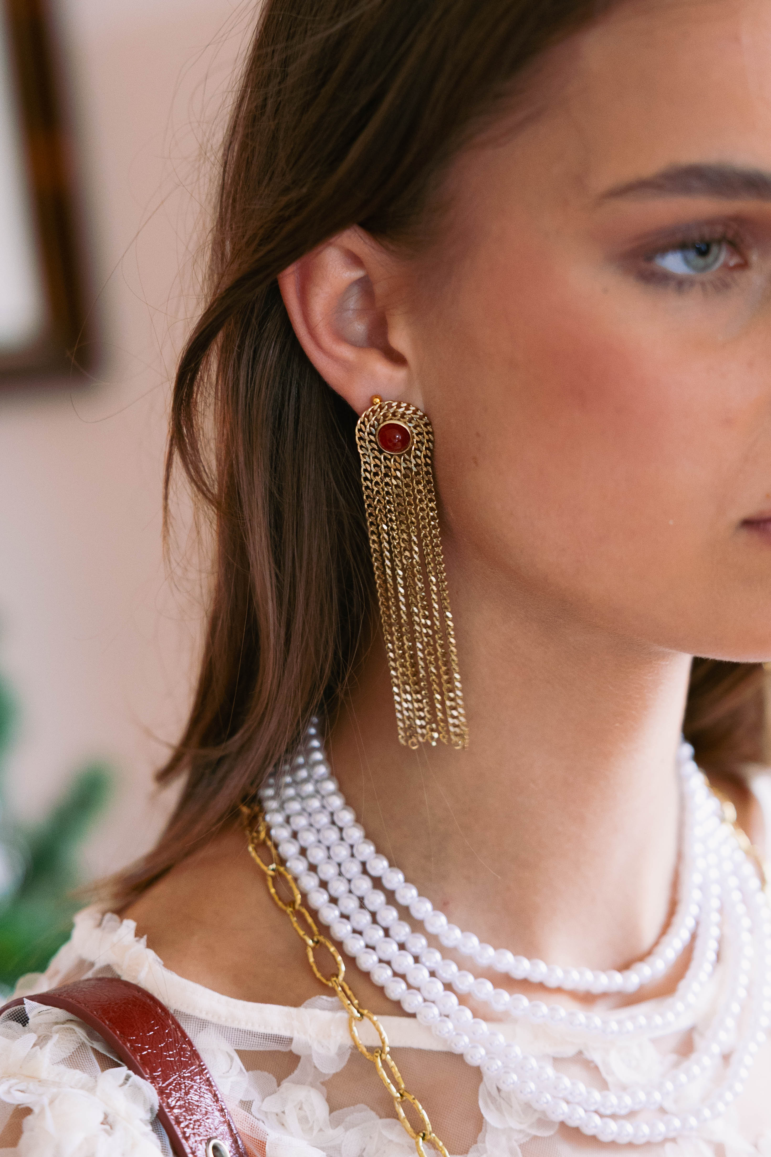 Funky Earrings (Set) Wires Garnet Stone