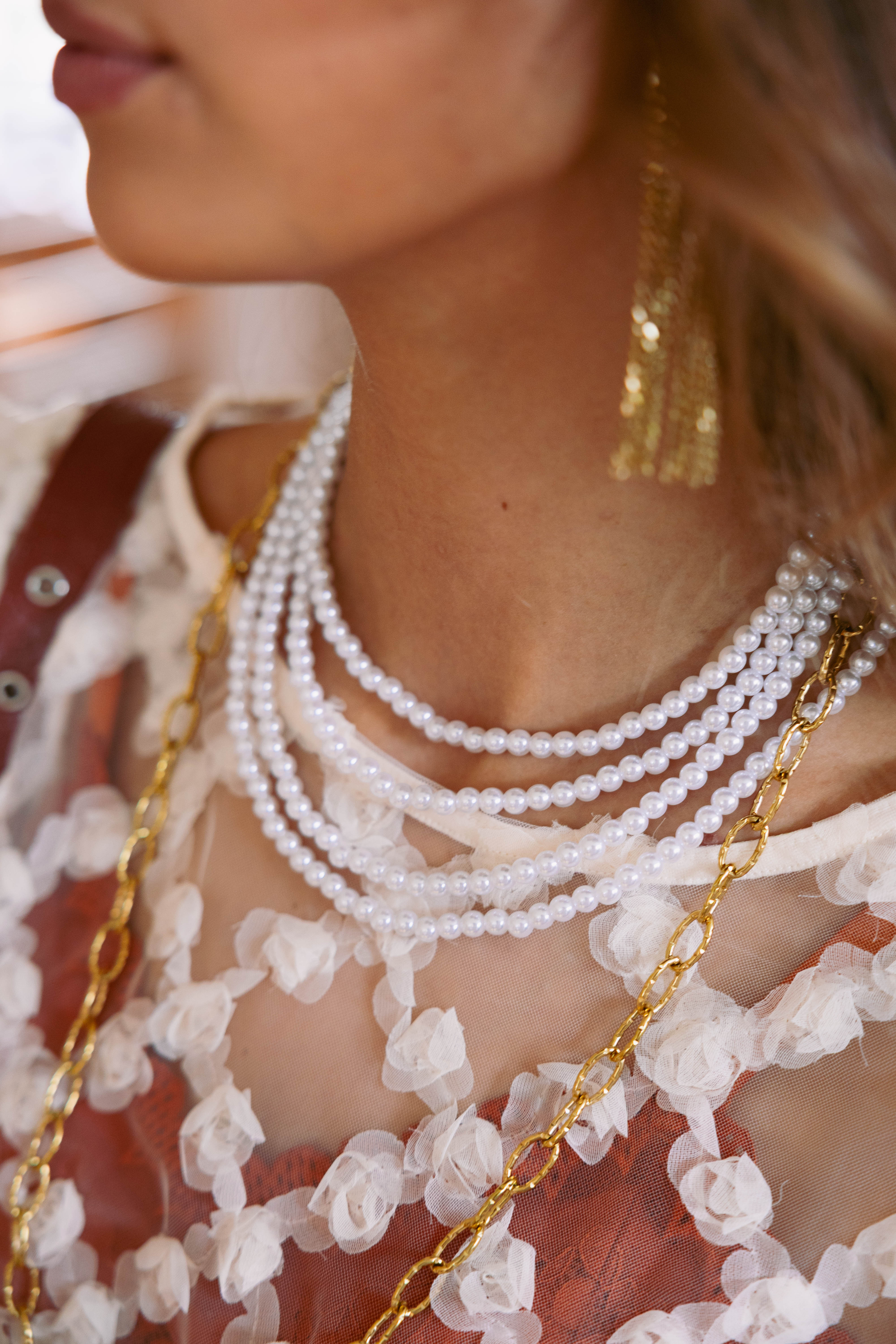 Necklace Long Hammered Oval Gold