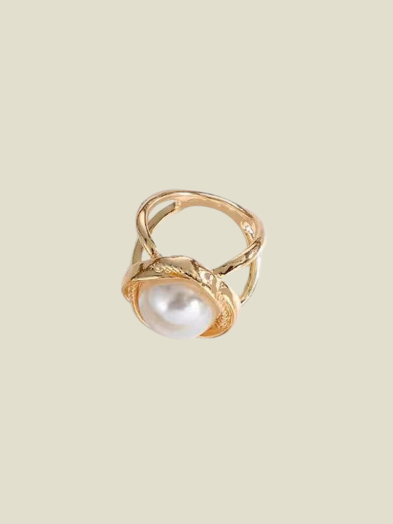 Scarf Ring Round Pearl Gold