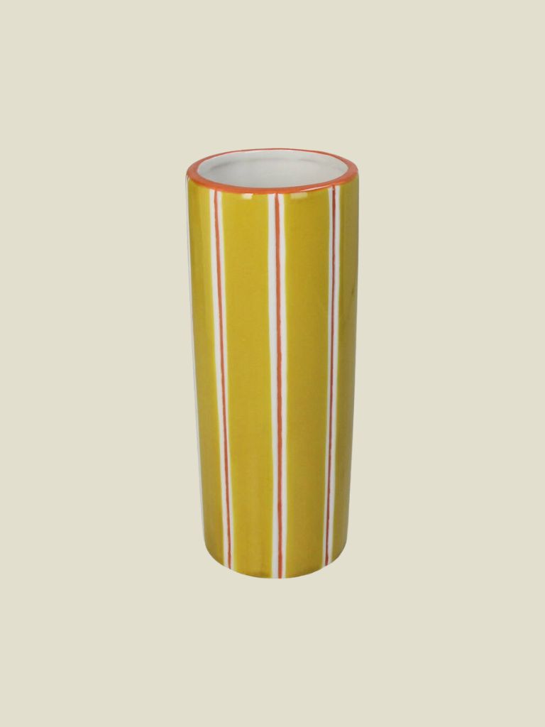 Vase Stoneware Striped Ocre